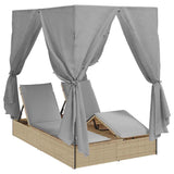 Double Sun Lounger with Roof Beige 205 x 129 x 200 cm PE rattan