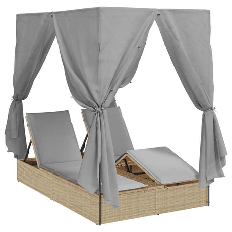 Double Sun Lounger with Roof Beige 205 x 129 x 200 cm PE rattan