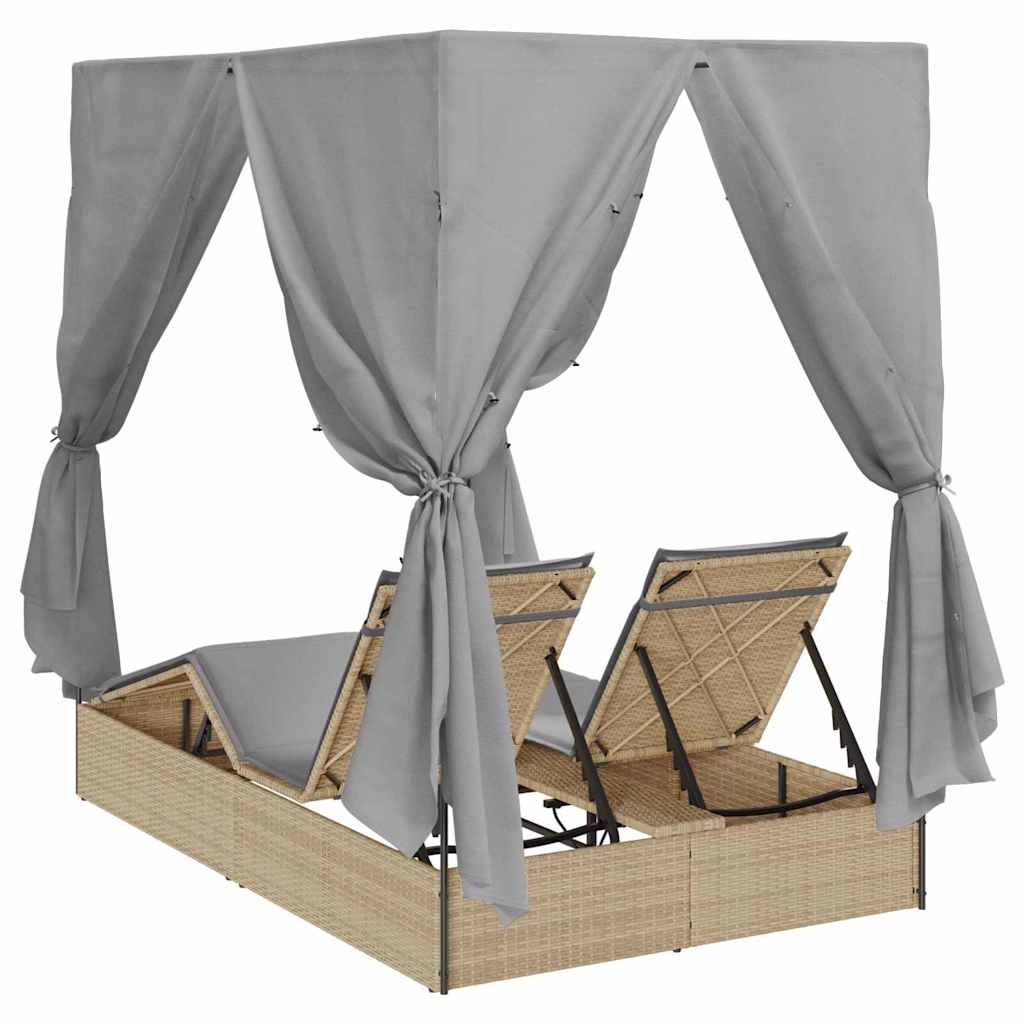 Double Sun Lounger with Roof Beige 205 x 129 x 200 cm PE rattan