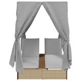 Double Sun Lounger with Roof Beige 205 x 129 x 200 cm PE rattan