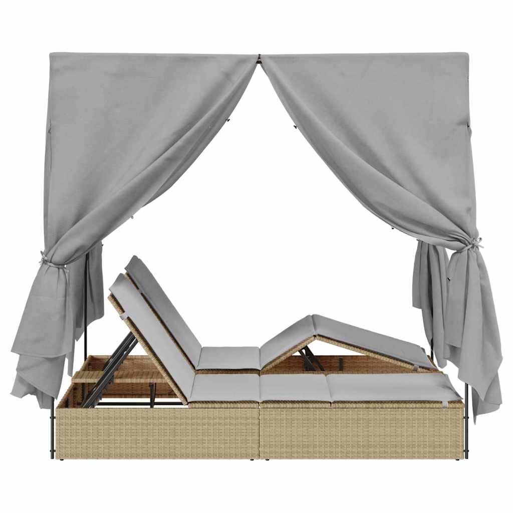 Double Sun Lounger with Roof Beige 205 x 129 x 200 cm PE rattan