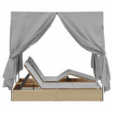 Double Sun Lounger with Roof Beige 205 x 129 x 200 cm PE rattan