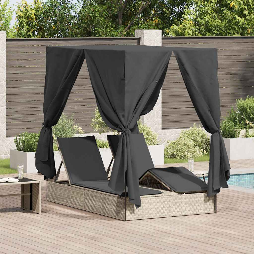 Double Sun Lounger with Roof Light grey 205 x 129 x 200 cm