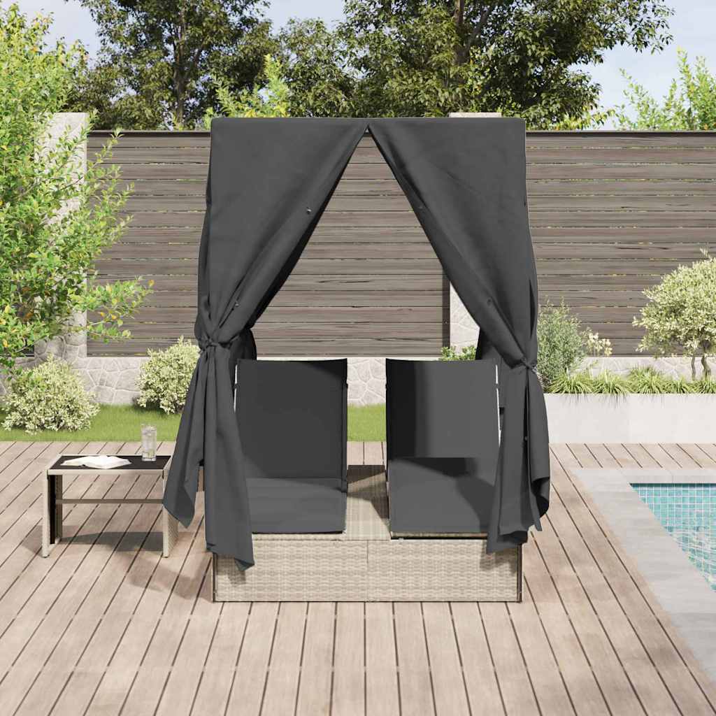 Double Sun Lounger with Roof Light grey 205 x 129 x 200 cm