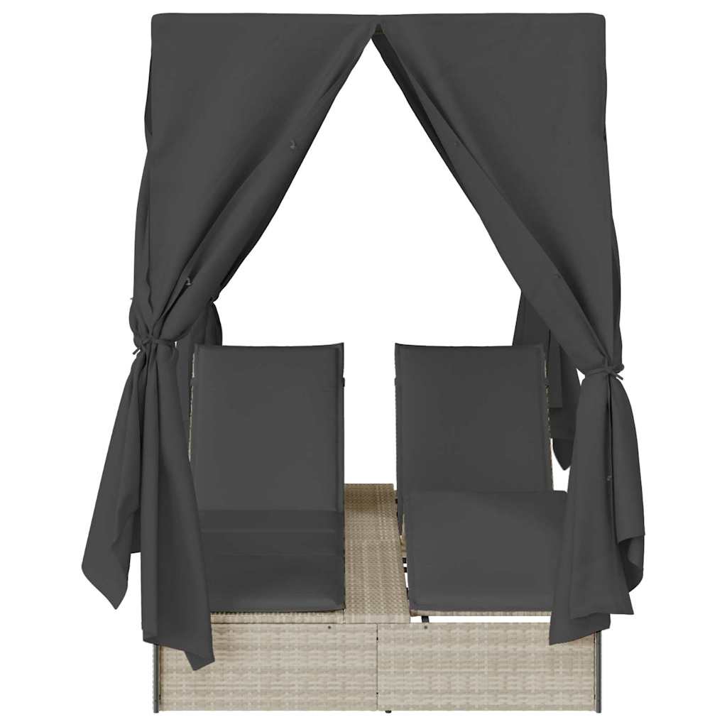 Double Sun Lounger with Roof Light grey 205 x 129 x 200 cm