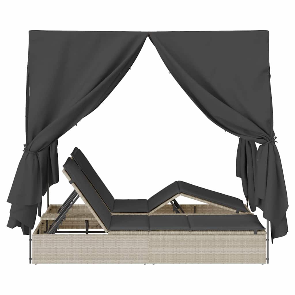 Double Sun Lounger with Roof Light grey 205 x 129 x 200 cm