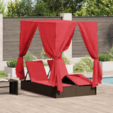Double Sun Lounger with Roof Brown 205 x 129 x 200 cm PE rattan