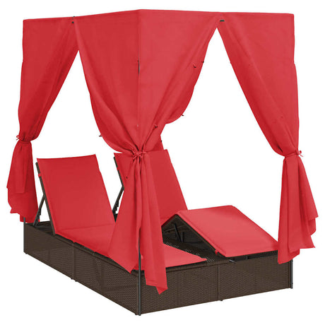 Double Sun Lounger with Roof Brown 205 x 129 x 200 cm PE rattan