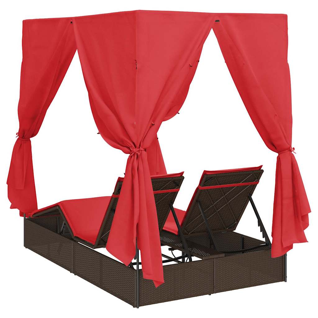 Double Sun Lounger with Roof Brown 205 x 129 x 200 cm PE rattan