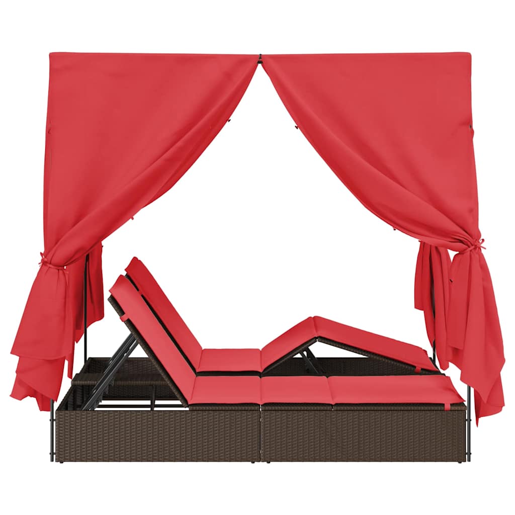 Double Sun Lounger with Roof Brown 205 x 129 x 200 cm PE rattan