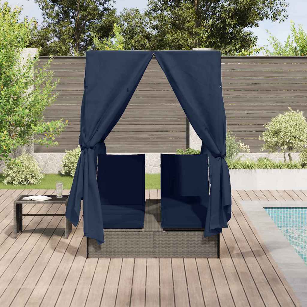 Double Sun Lounger with Roof Grey 205 x 129 x 200 cm PE rattan