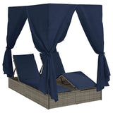 Double Sun Lounger with Roof Grey 205 x 129 x 200 cm PE rattan