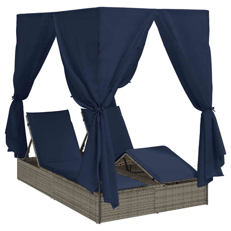 Double Sun Lounger with Roof Grey 205 x 129 x 200 cm PE rattan