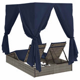 Double Sun Lounger with Roof Grey 205 x 129 x 200 cm PE rattan