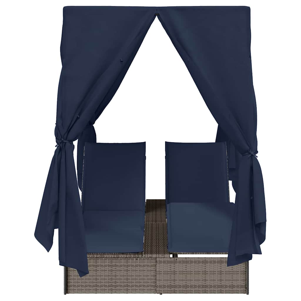 Double Sun Lounger with Roof Grey 205 x 129 x 200 cm PE rattan
