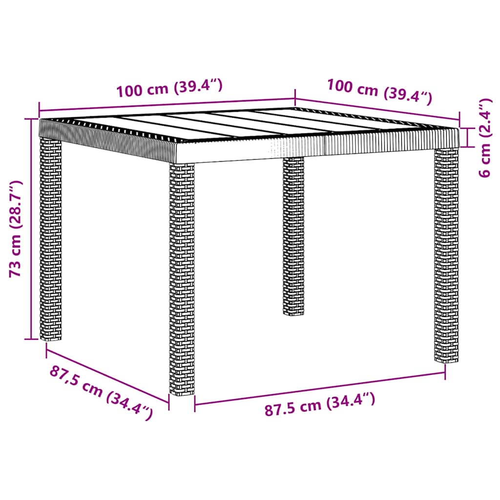 Garden Table White 100 x 100 x 73 cm Poly Rattan