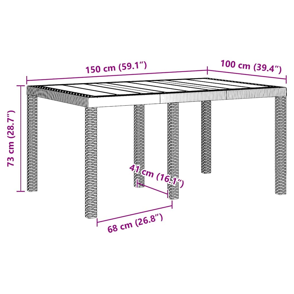 Garden Table Light grey 150 x 100 x 73 cm Poly Rattan