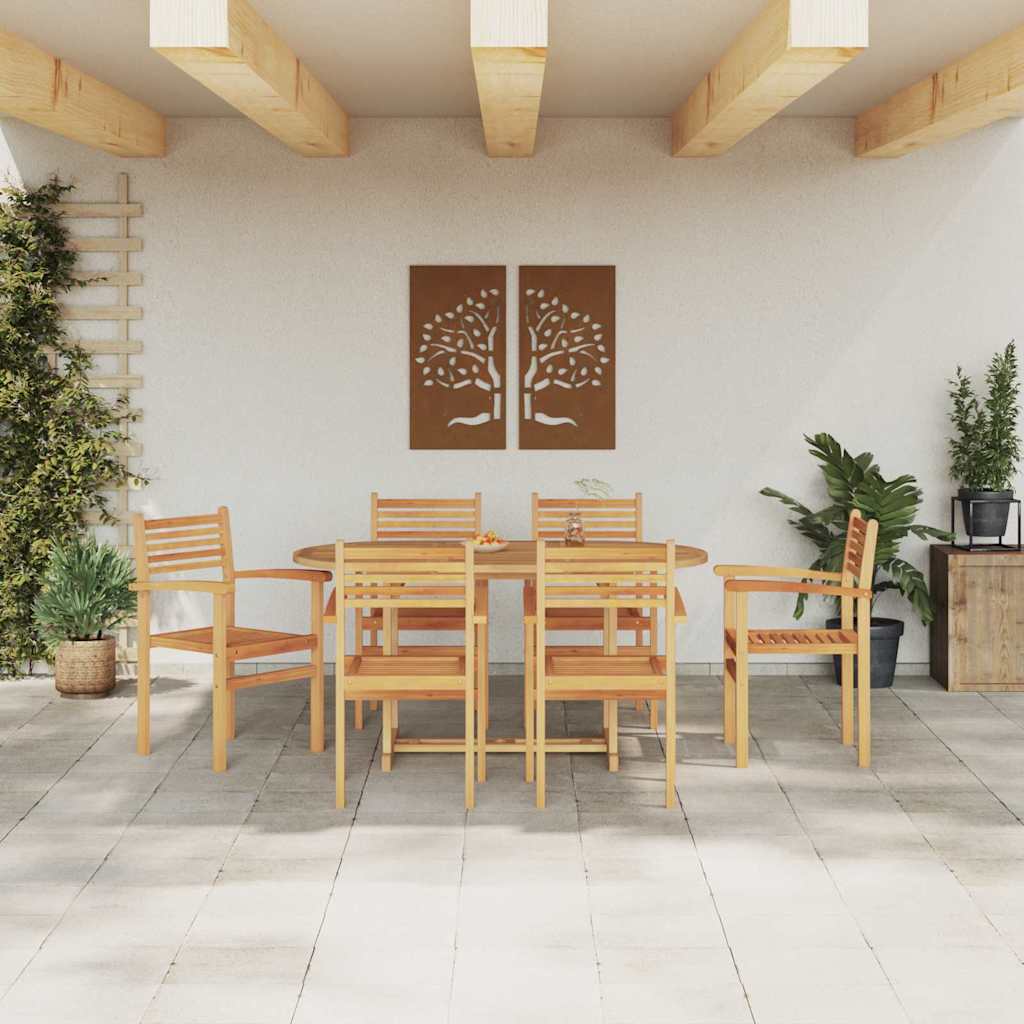Garden Dining Set 7 pcs Brown Solid teak wood