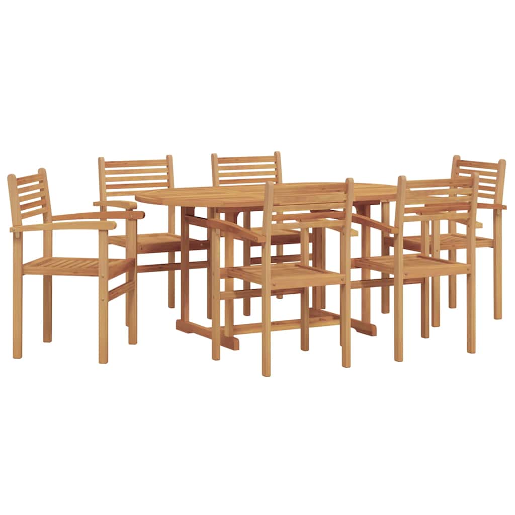 Garden Dining Set 7 pcs Brown Solid teak wood