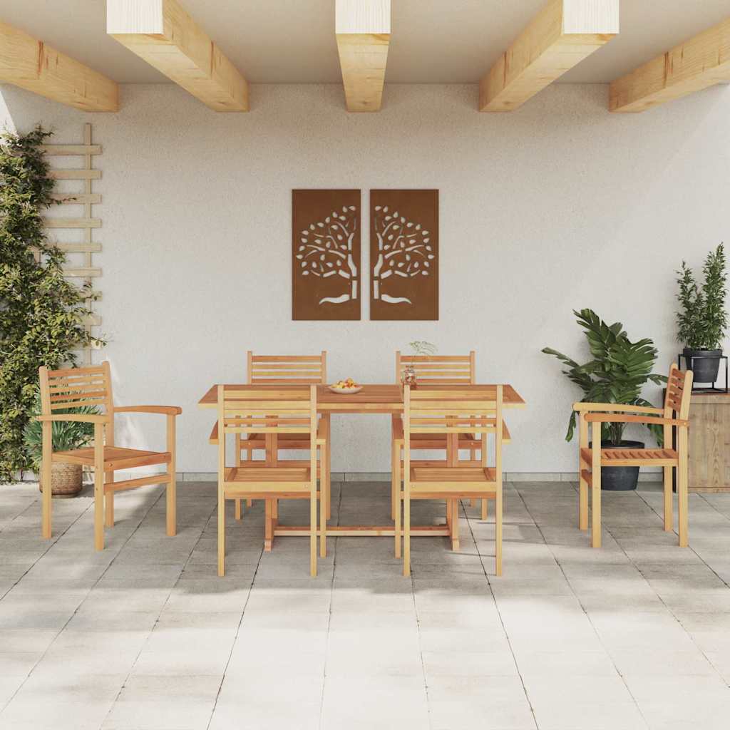 Garden Dining Set 7 pcs Brown Solid teak wood