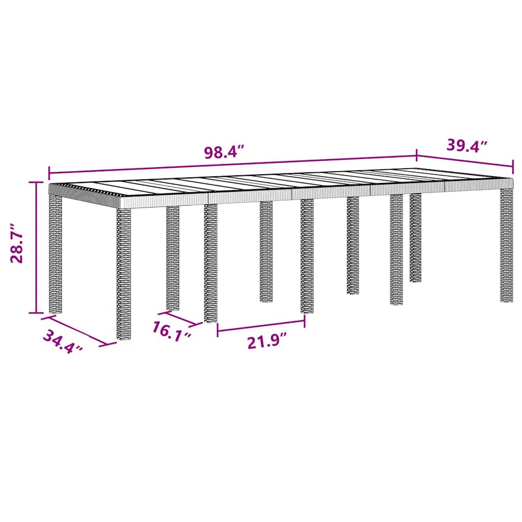Garden Table Anthracite 250 x 100 x 73 cm Poly Rattan