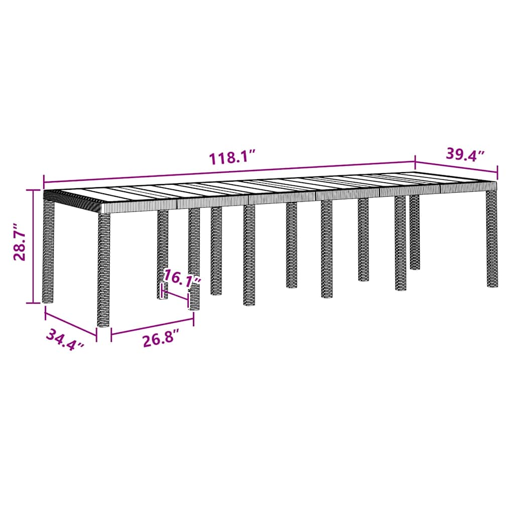 Garden Table Anthracite 300 x 100 x 73 cm Poly Rattan