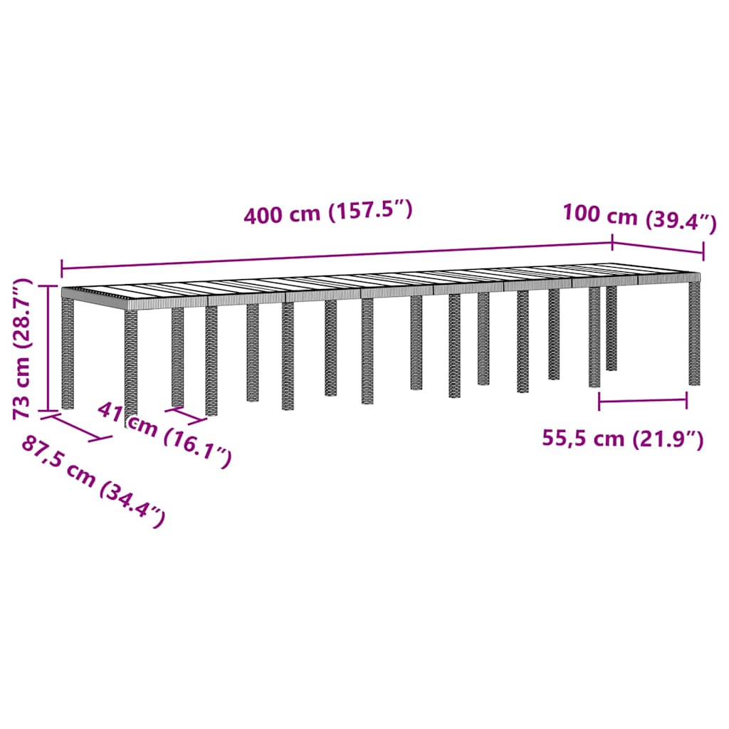 Garden Table Light grey 400 x 100 x 73 cm Poly Rattan