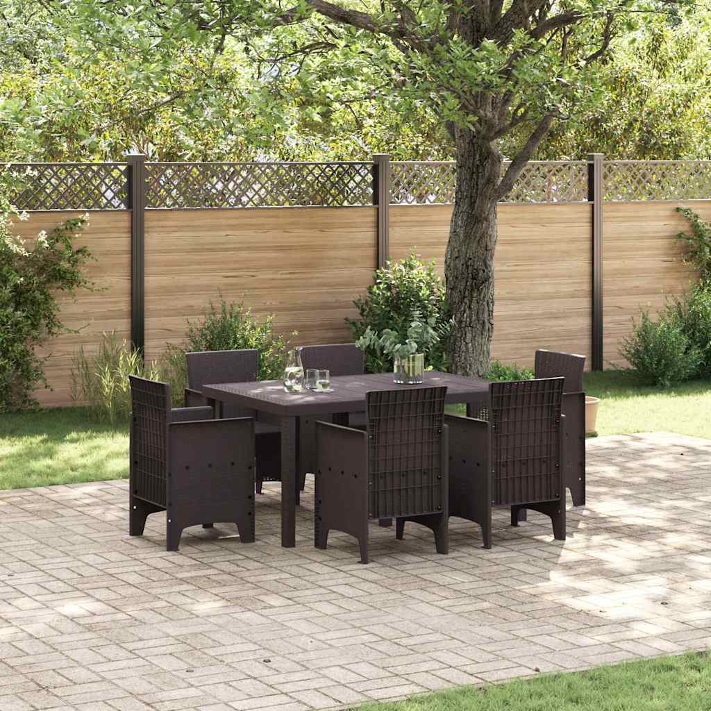 Garden Dining Set 7 pcs Brown Polt rattan