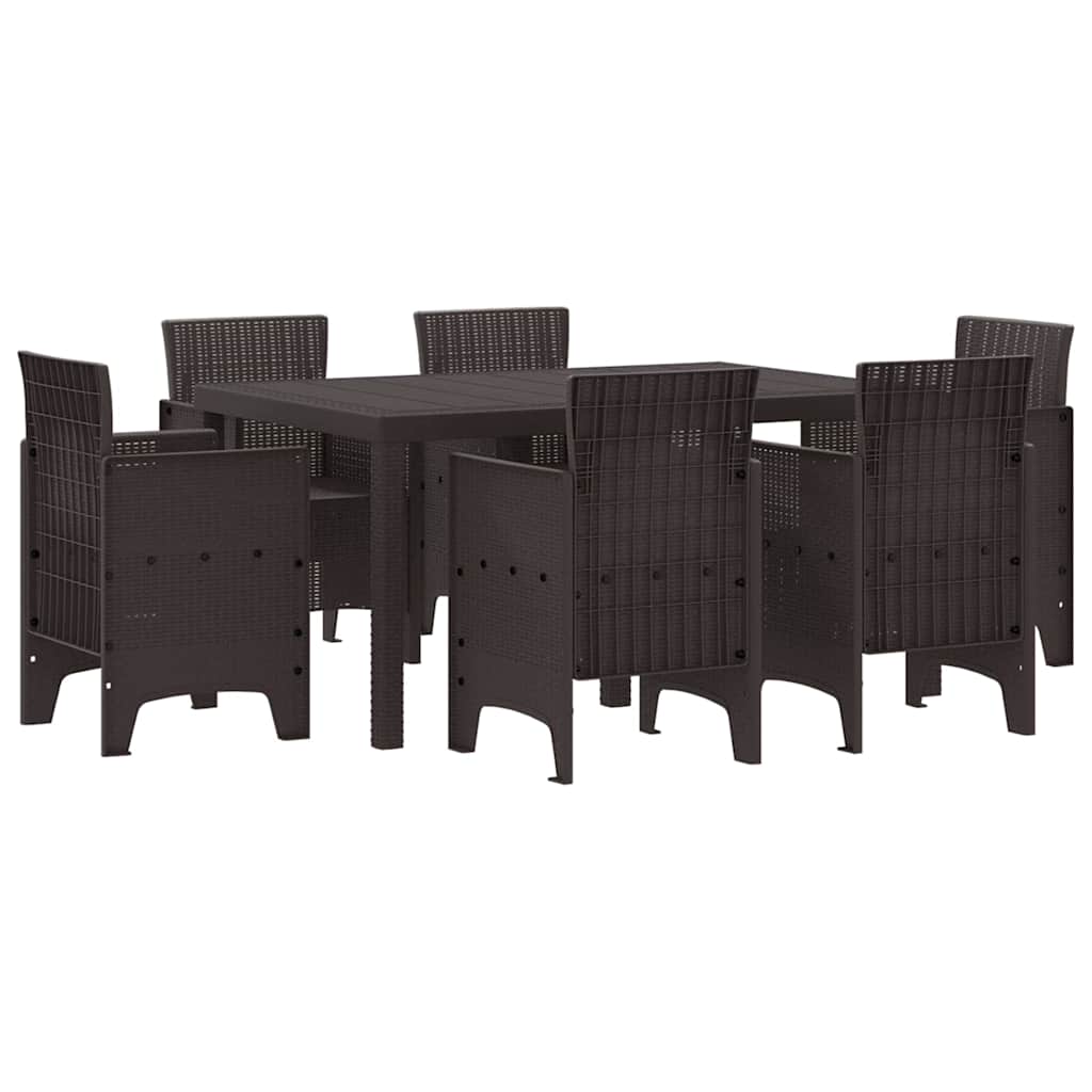 Garden Dining Set 7 pcs Brown Polt rattan