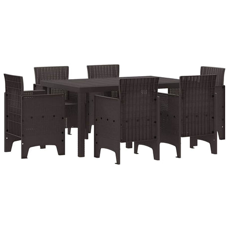 Garden Dining Set 7 pcs Brown Polt rattan