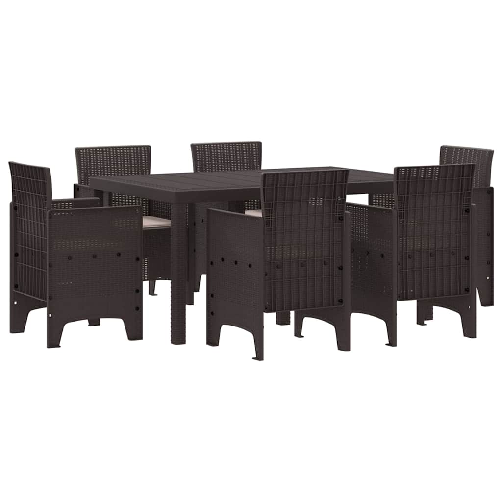 Garden Dining Set 7 pcs Brown Polt rattan