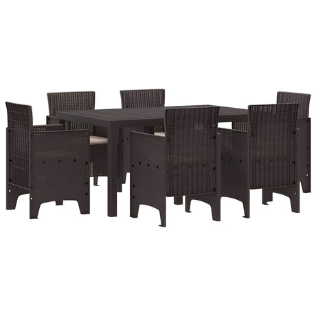 Garden Dining Set 7 pcs Brown Polt rattan