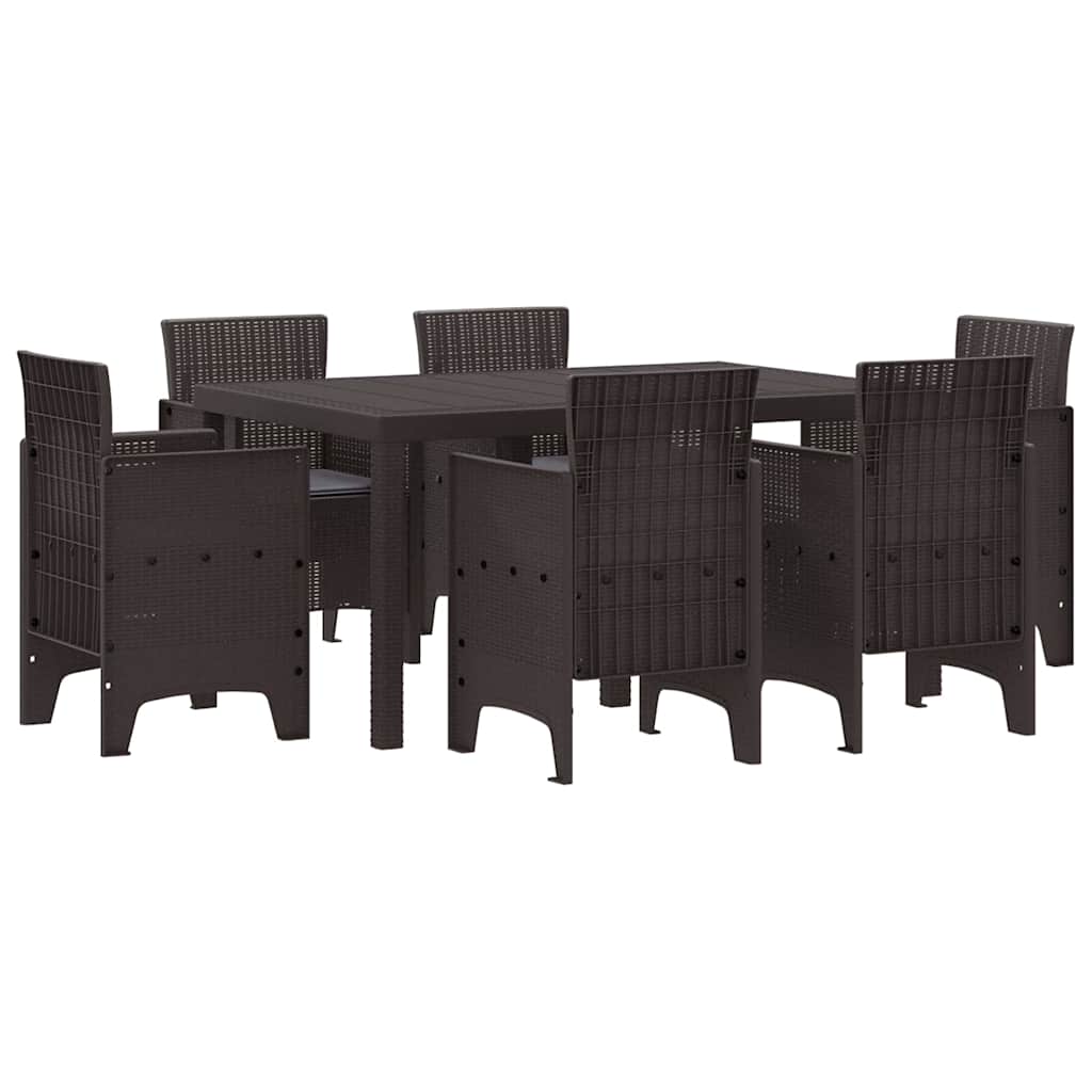 Garden Dining Set 7 pcs Brown Polt rattan