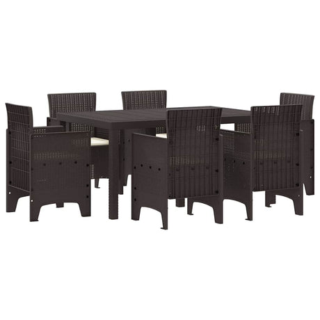 Garden Dining Set 7 pcs Brown Polt rattan