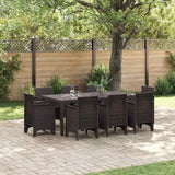 Garden Dining Set 9 pcs Brown Polt rattan