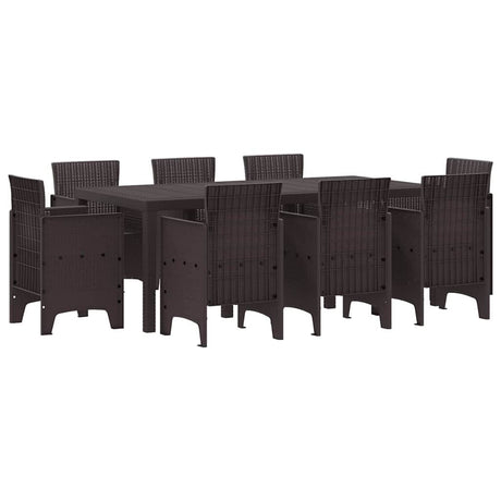 Garden Dining Set 9 pcs Brown Polt rattan