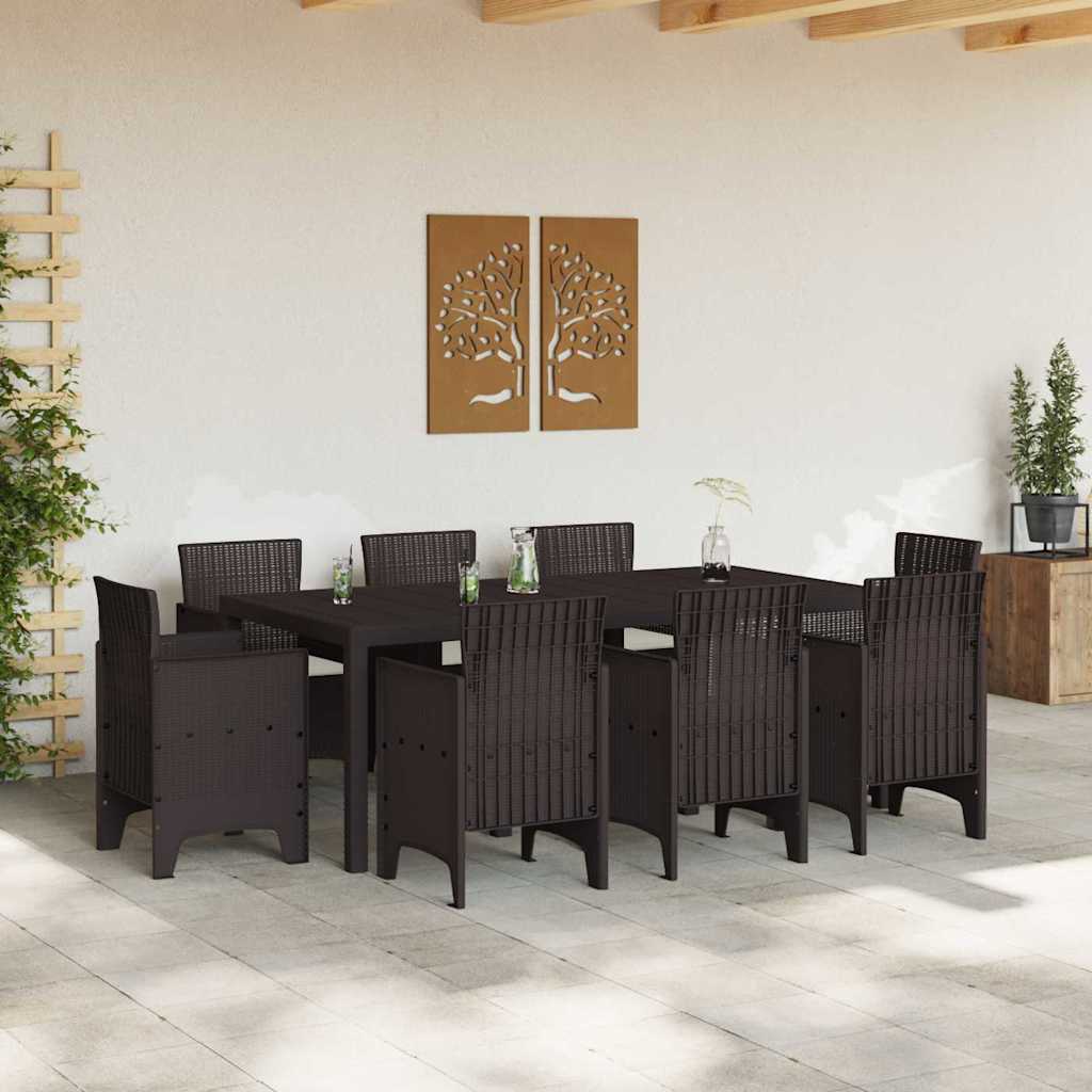 Garden Dining Set 9 pcs Brown Polt rattan