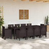 Garden Dining Set 11 pcs Brown Polt rattan