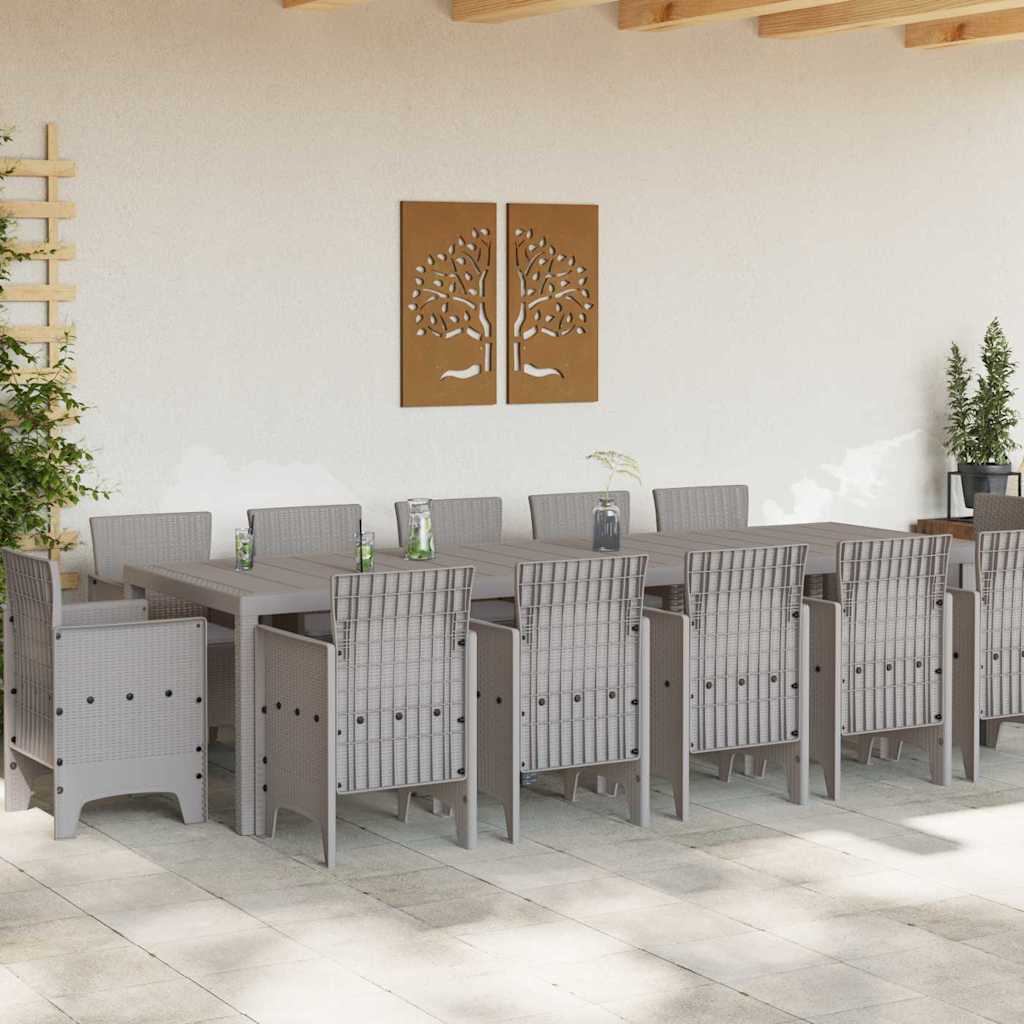 Garden Dining Set with Cushion 13 pcs Light Grey Poly rattan