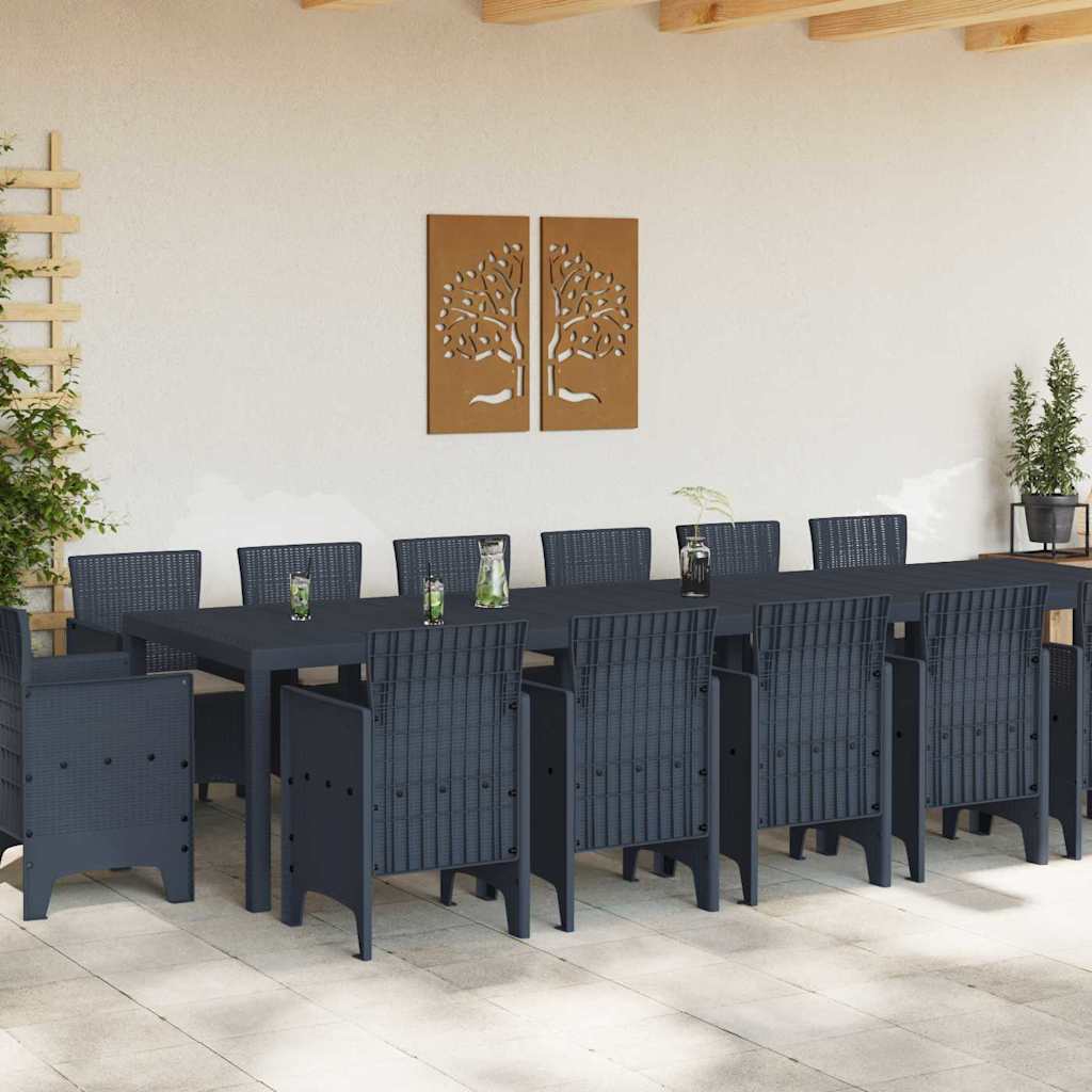 Garden Dining Set 15 pcs Anthracite Polt rattan