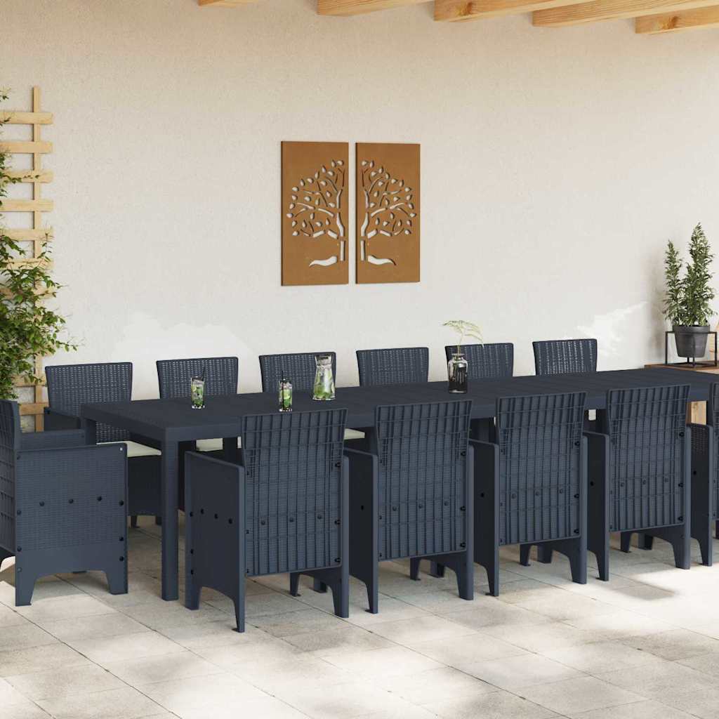 Garden Dining Set 15 pcs Anthracite Polt rattan