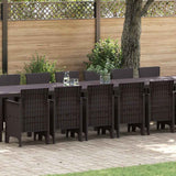 Garden Dining Set 17 pcs Brown Polt rattan