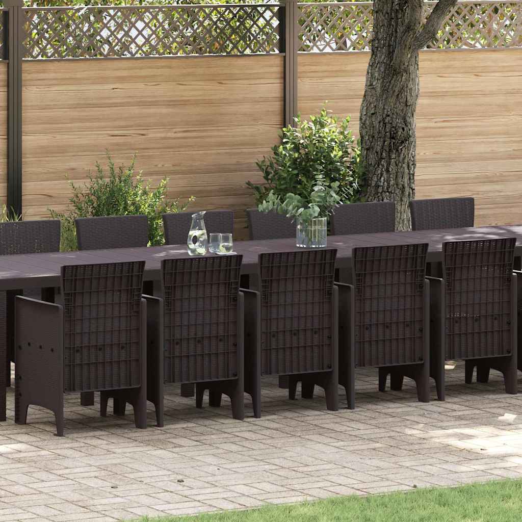 Garden Dining Set with Cushion 17 pcs Brown Poly Rattan