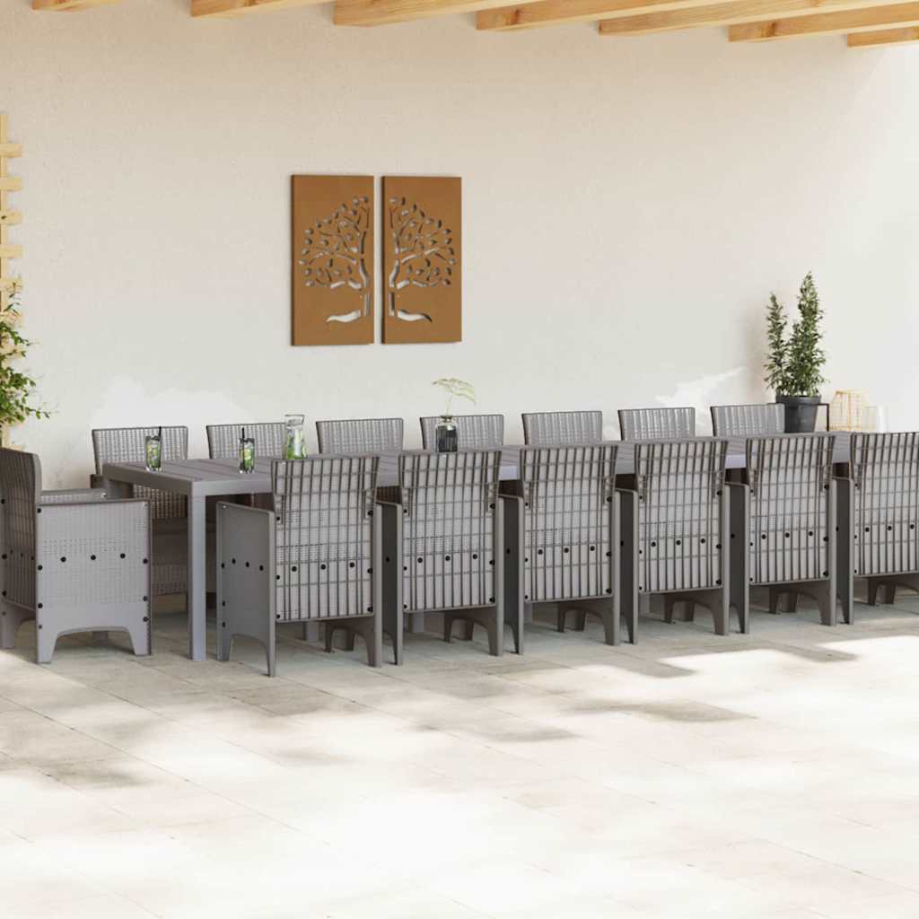 Garden Dining Set 17 pcs Light Grey Polt rattan