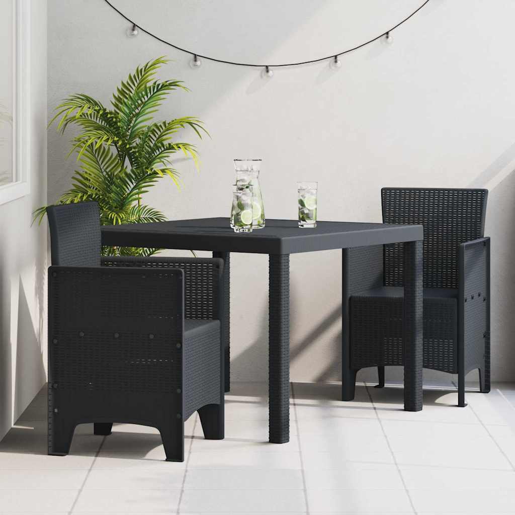 Garden Dining Set 3 pcs Anthracite Polt rattan