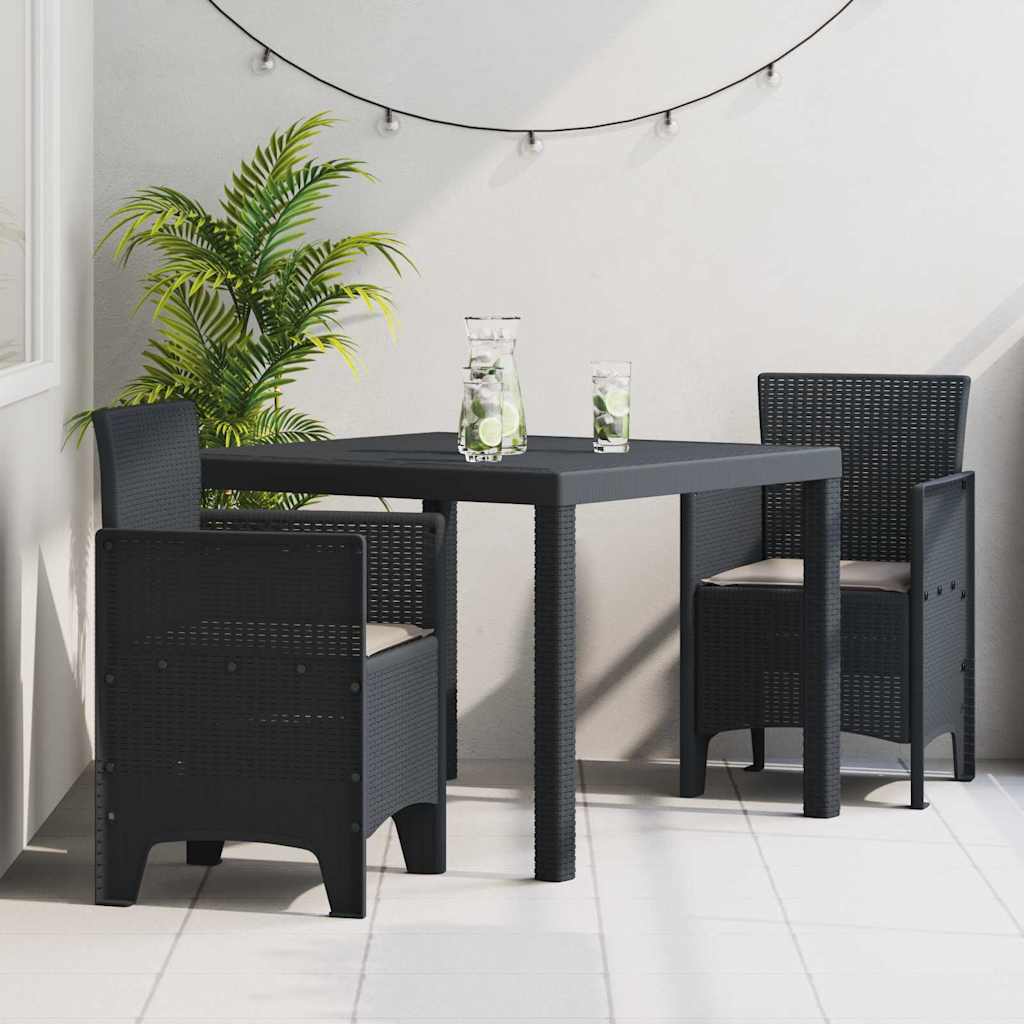 Garden Dining Set 3 pcs Anthracite Polt rattan