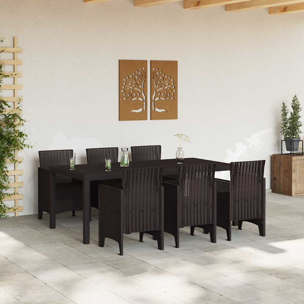 Garden Dining Set 7 pcs Brown Polt rattan