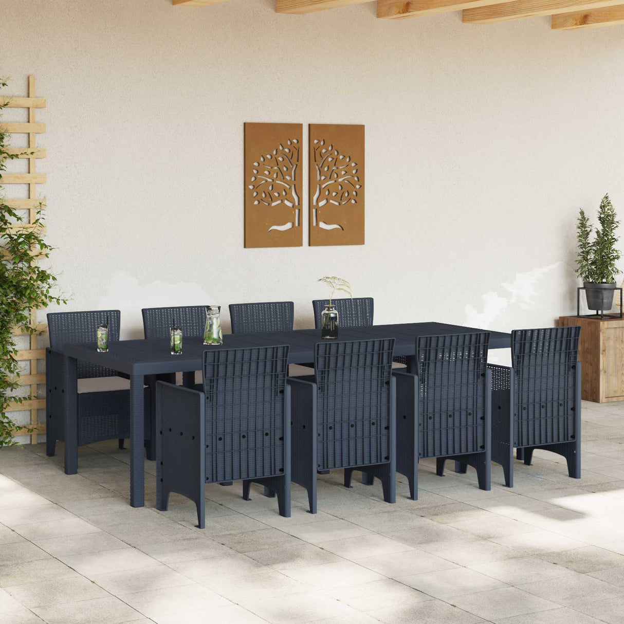 Garden Dining Set 9 pcs Anthracite Polypropylene