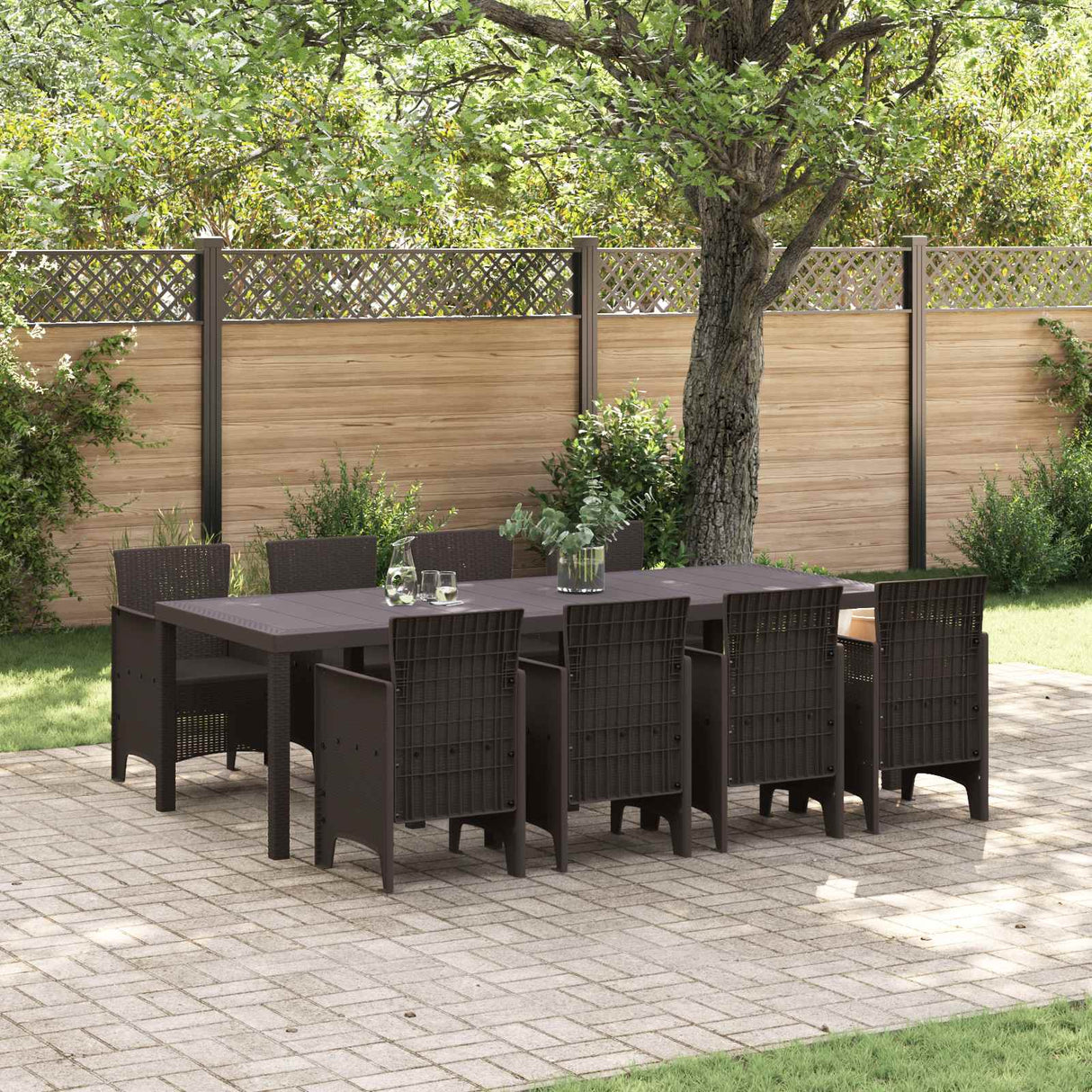 Garden Dining Set 9 pcs Brown Polt rattan