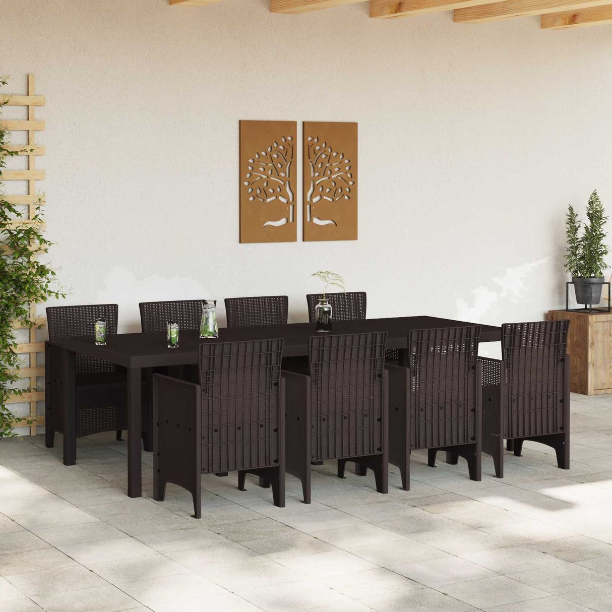 Garden Dining Set 9 pcs Brown Polt rattan